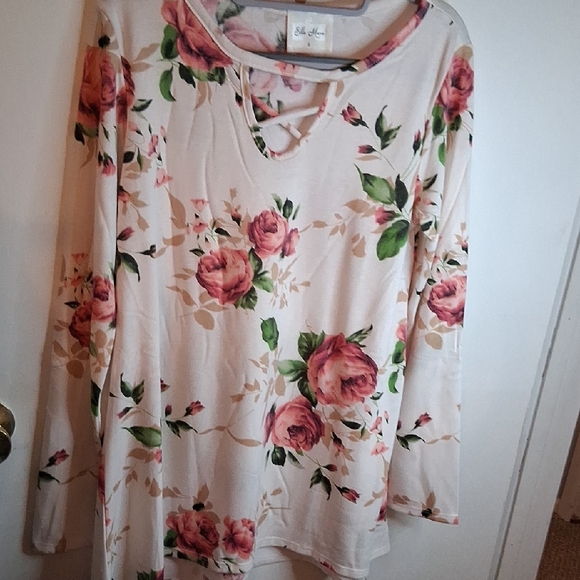 Ella Mara Tops - Floral Crisscross Long Sleeve Top in Cream and Pink